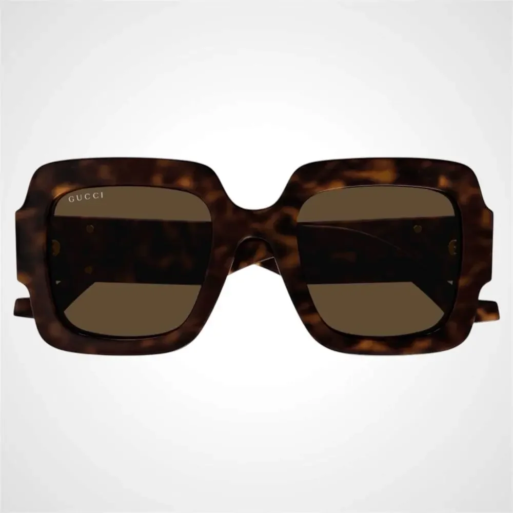 GUCCI Sunglasses New Brown Tortoise Square 50mm Gold Metal GG Logo Authentic